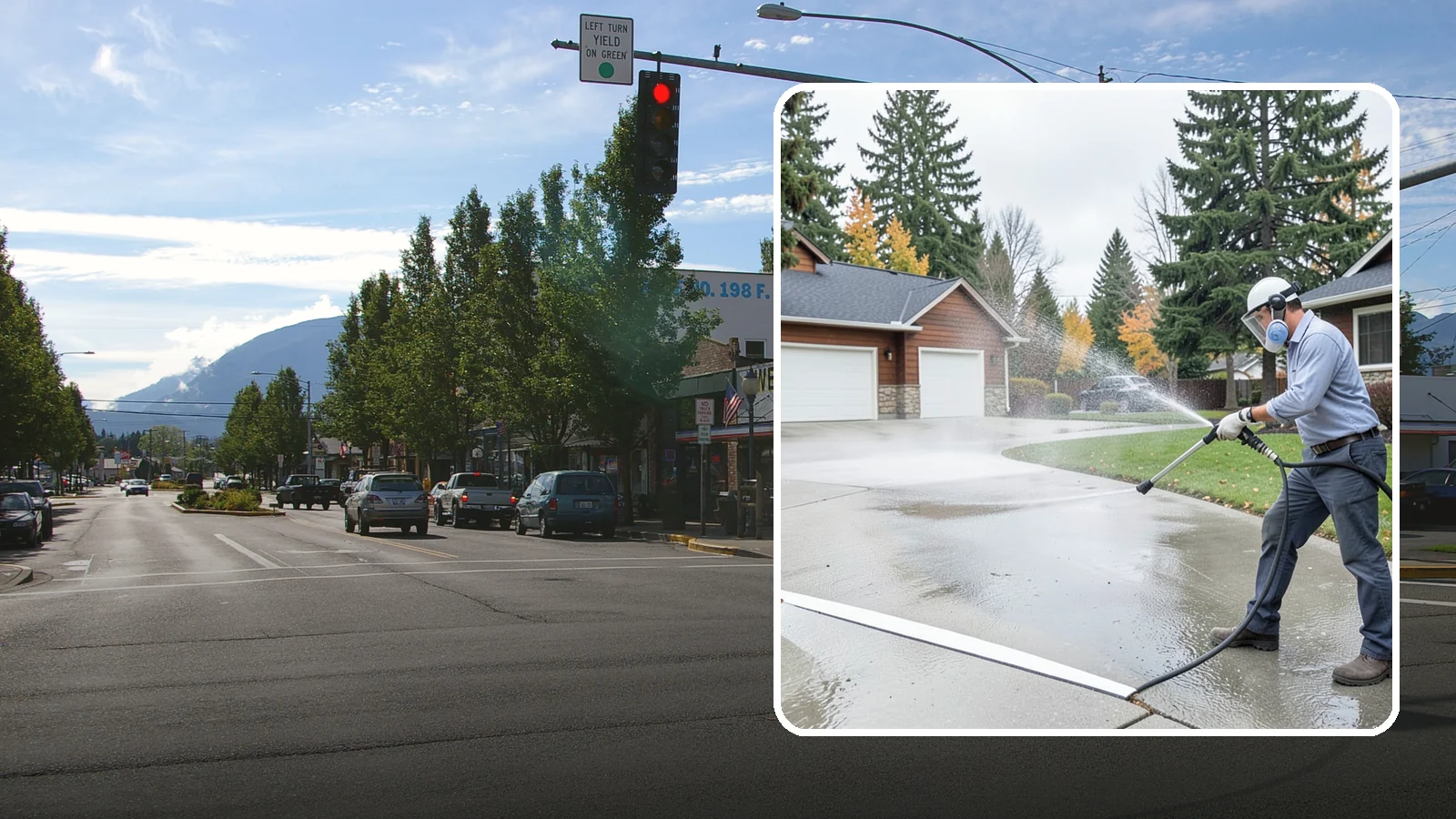 Driveway & Walkway Package in North Bend, King County, WA - We surface clean your driveway and connecting walkways together for a uniform, moss-free entrance to your home.