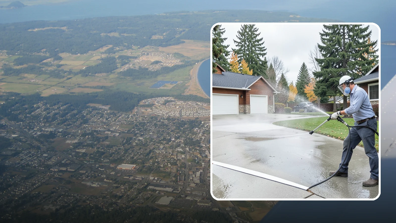 Driveway & Walkway Package in Oak Harbor, Island County, WA - We surface clean your driveway and connecting walkways together for a uniform, moss-free entrance to your home.