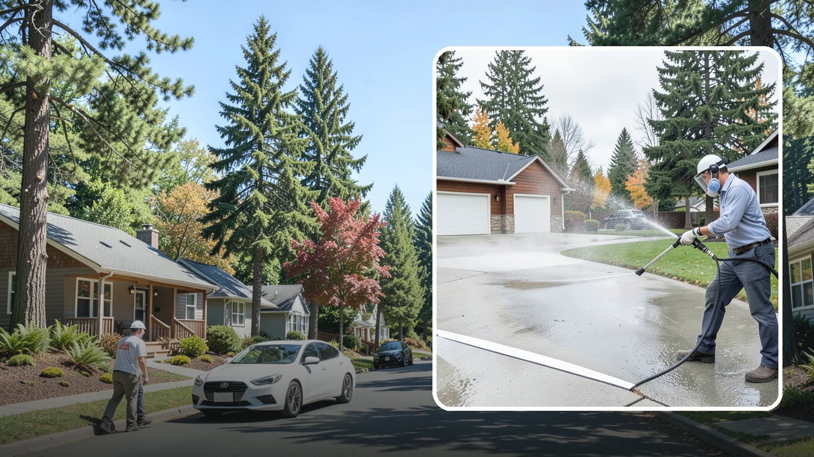 Driveway & Walkway Package in Orting, Pierce County, WA - We surface clean your driveway and connecting walkways together for a uniform, moss-free entrance to your home.