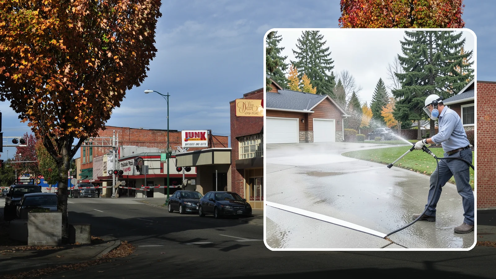 Driveway & Walkway Package in Puyallup, Pierce County, WA - We surface clean your driveway and connecting walkways together for a uniform, moss-free entrance to your home.
