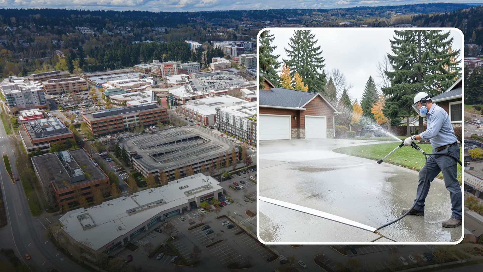 Driveway & Walkway Package in Redmond, King County, WA - We surface clean your driveway and connecting walkways together for a uniform, moss-free entrance to your home.