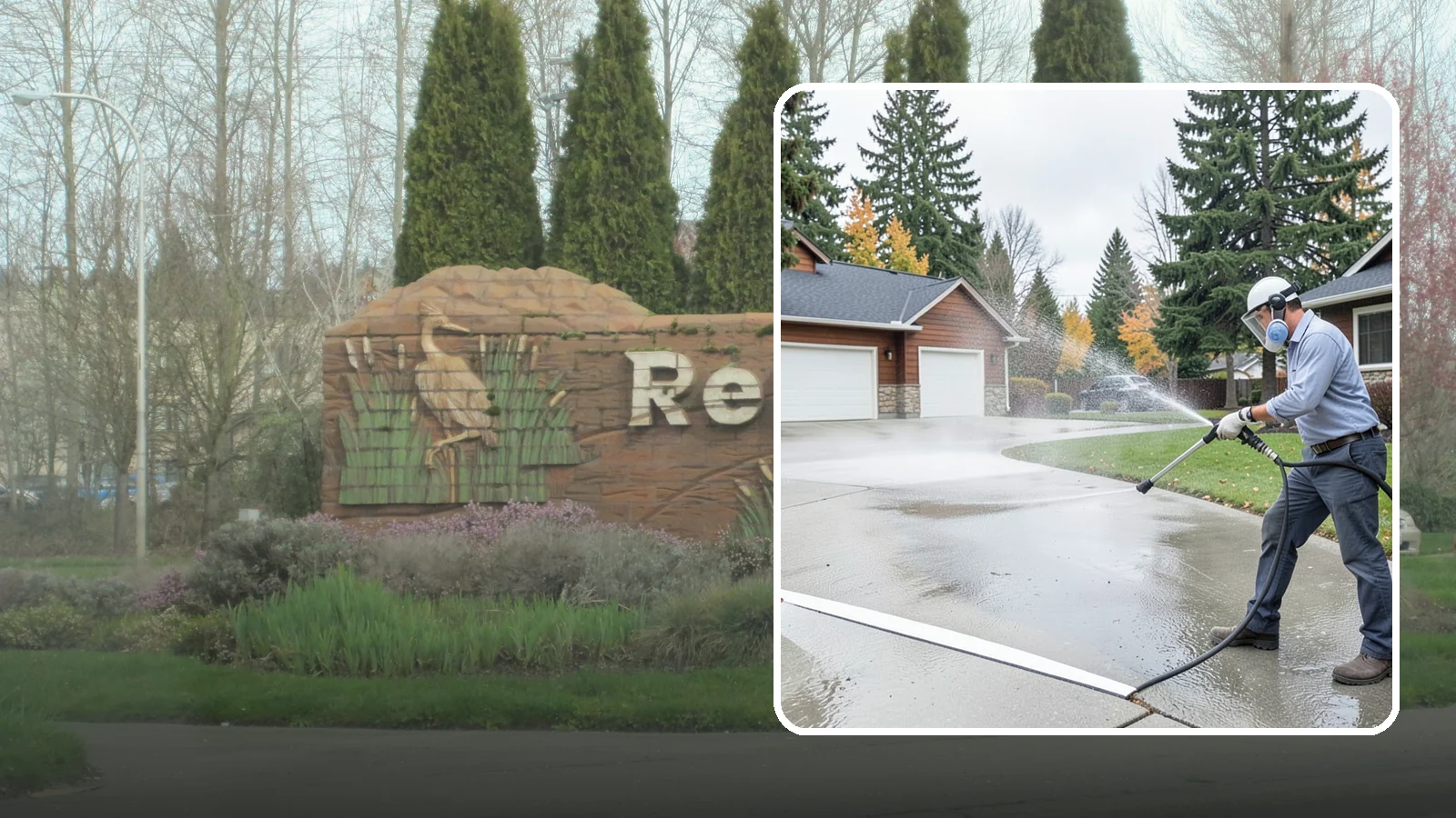 Driveway & Walkway Package in Renton, King County, WA - We surface clean your driveway and connecting walkways together for a uniform, moss-free entrance to your home.