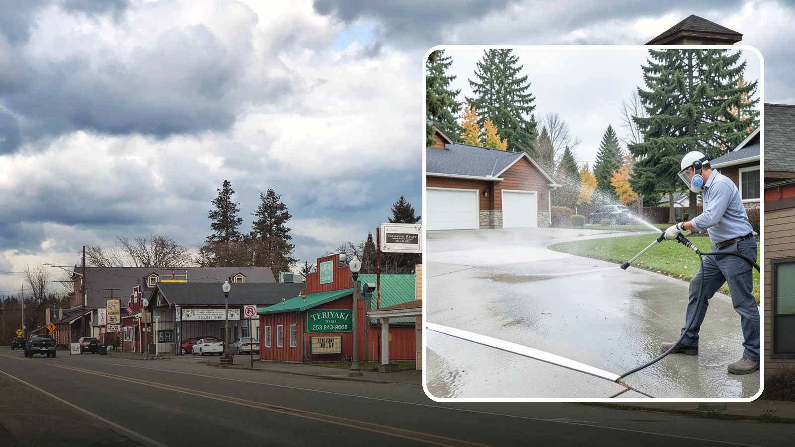 Driveway & Walkway Package in Roy, Pierce County, WA - We surface clean your driveway and connecting walkways together for a uniform, moss-free entrance to your home.