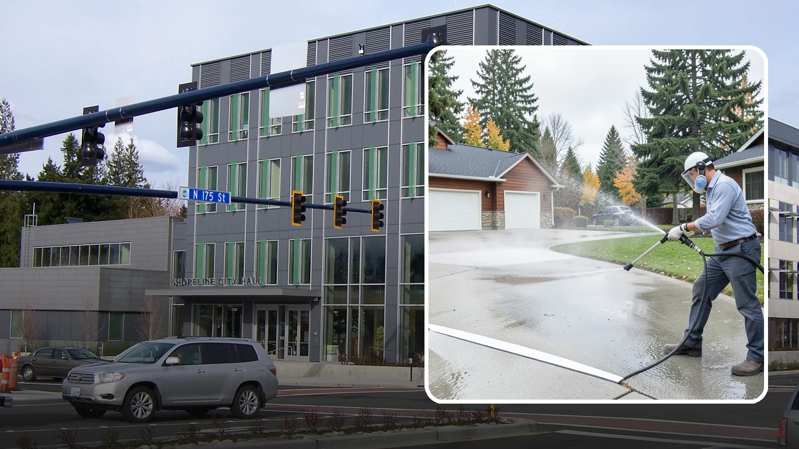 Driveway & Walkway Package in Shoreline, King County, WA - We surface clean your driveway and connecting walkways together for a uniform, moss-free entrance to your home.