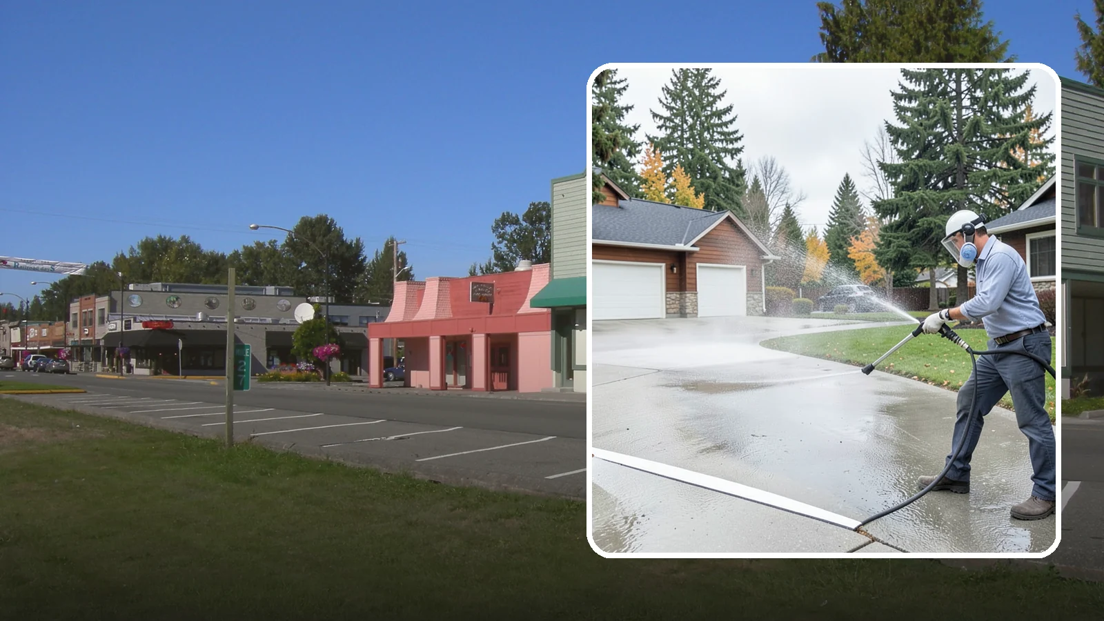 Driveway & Walkway Package in Snoqualmie, King County, WA - We surface clean your driveway and connecting walkways together for a uniform, moss-free entrance to your home.