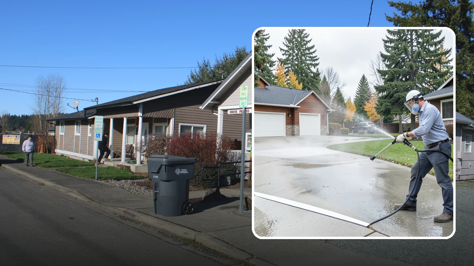 Driveway & Walkway Package in South Prairie, Pierce County, WA - We surface clean your driveway and connecting walkways together for a uniform, moss-free entrance to your home.