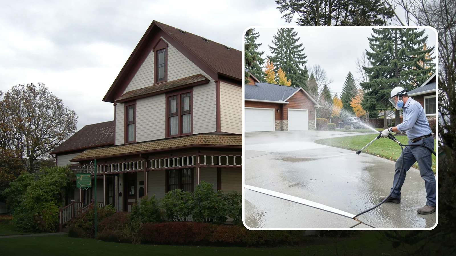 Driveway & Walkway Package in Sumner, Pierce County, WA - We surface clean your driveway and connecting walkways together for a uniform, moss-free entrance to your home.