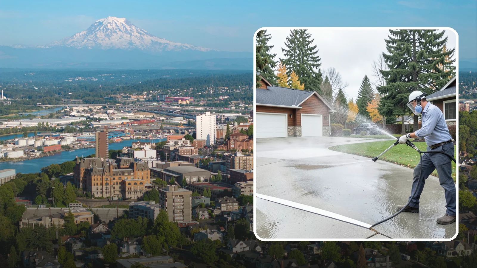 Driveway & Walkway Package in Tacoma, Pierce County, WA - We surface clean your driveway and connecting walkways together for a uniform, moss-free entrance to your home.