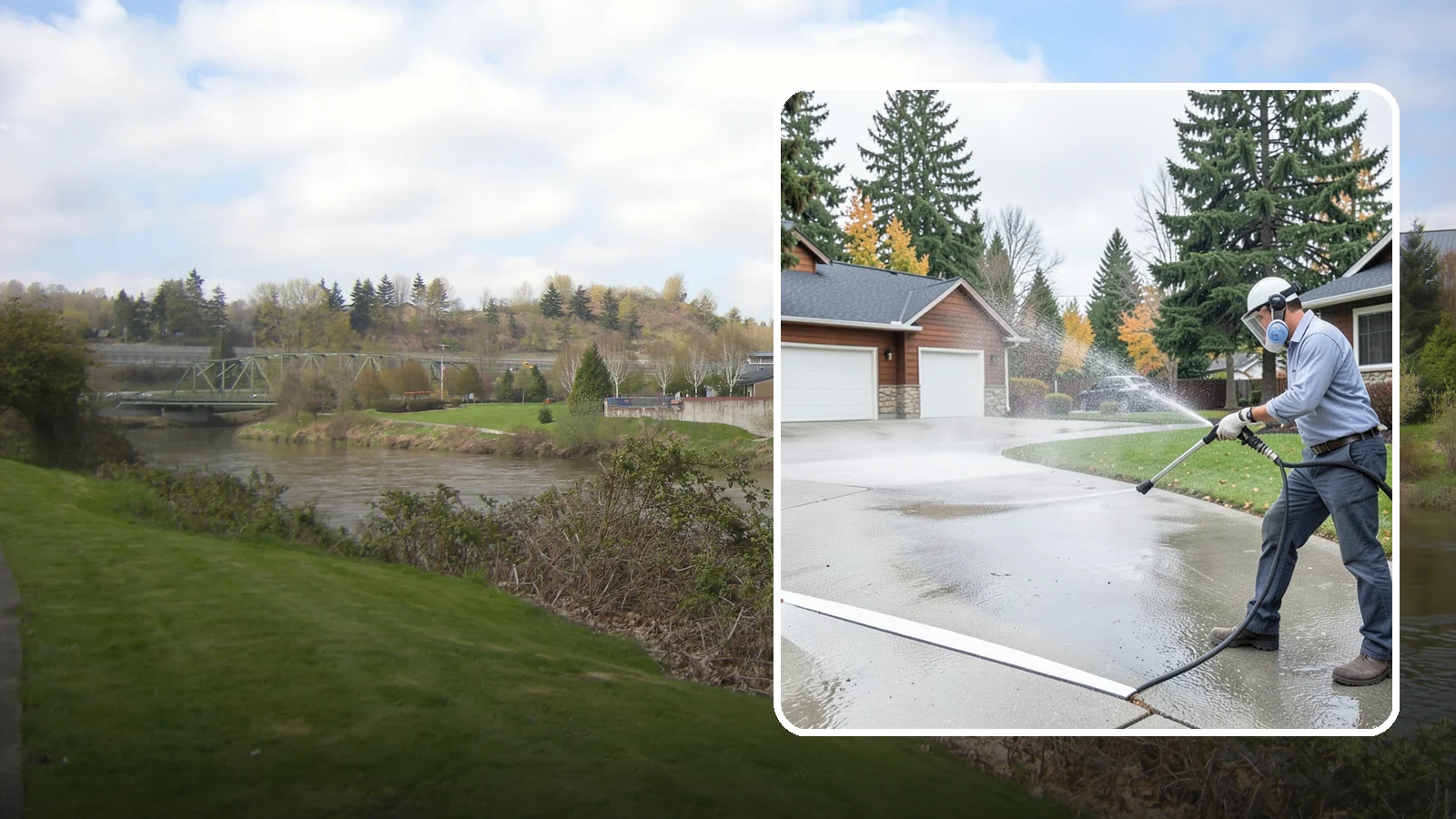 Driveway & Walkway Package in Tukwila, King County, WA - We surface clean your driveway and connecting walkways together for a uniform, moss-free entrance to your home.