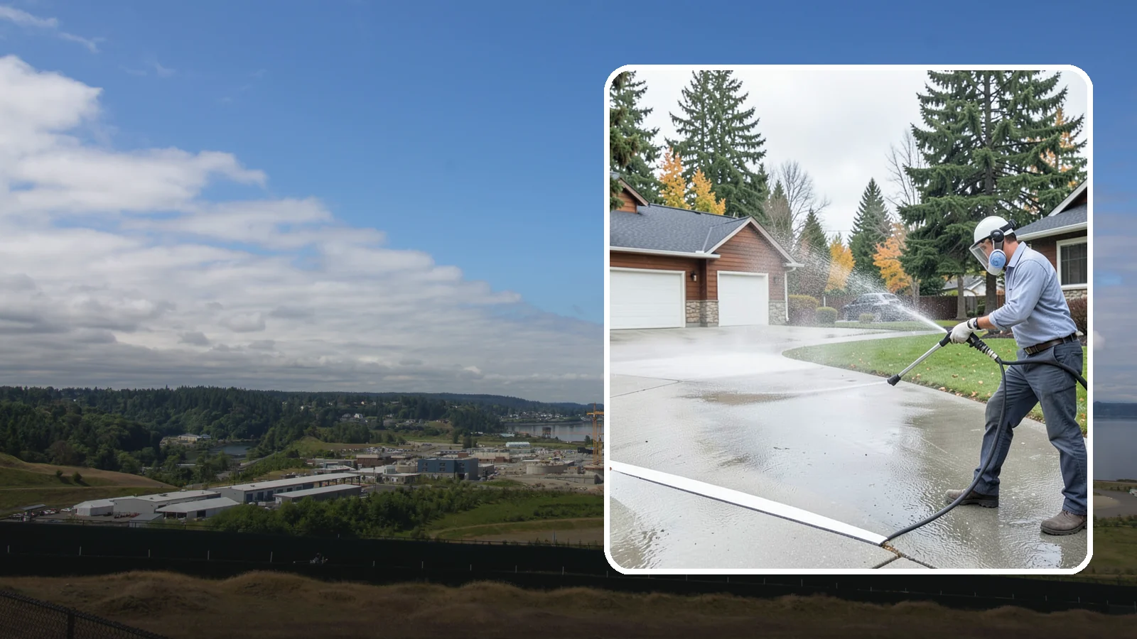 Driveway & Walkway Package in University Place, Pierce County, WA - We surface clean your driveway and connecting walkways together for a uniform, moss-free entrance to your home.