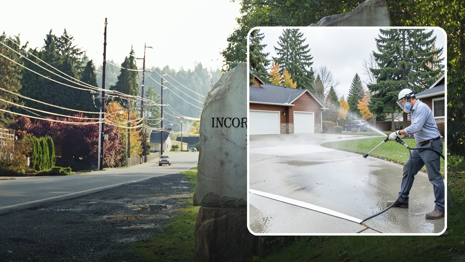 Driveway & Walkway Package in Wilkeson, Pierce County, WA - We surface clean your driveway and connecting walkways together for a uniform, moss-free entrance to your home.