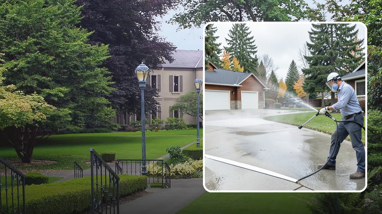 Driveway & Walkway Package in Woodinville, King County, WA - We surface clean your driveway and connecting walkways together for a uniform, moss-free entrance to your home.