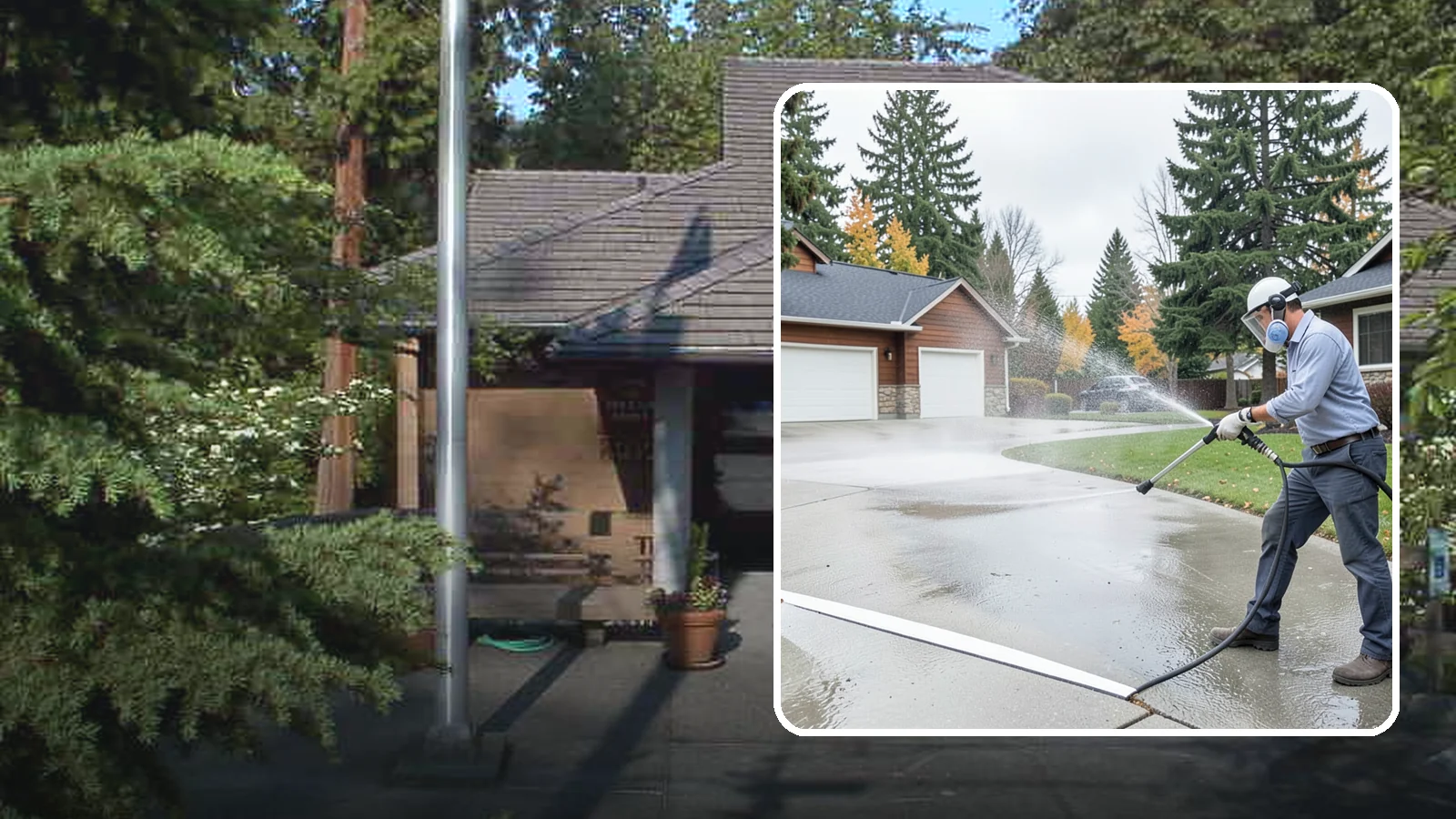 Driveway & Walkway Package in Yarrow Point, King County, WA - We surface clean your driveway and connecting walkways together for a uniform, moss-free entrance to your home.