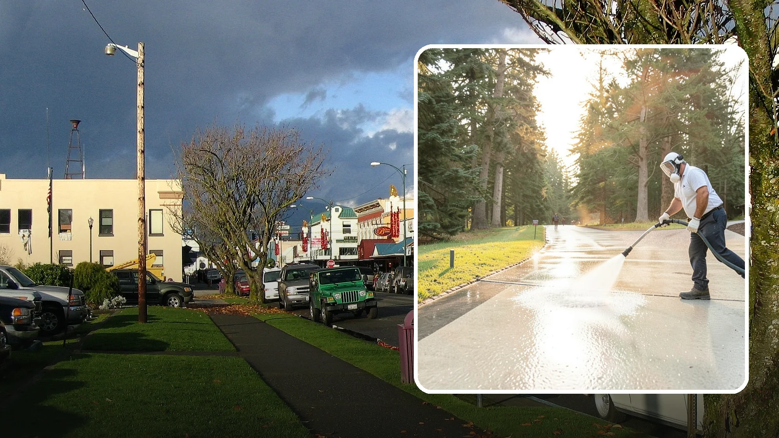 Driveway Brightening in Arlington, Snohomish County, WA - A brightening treatment that restores a faded, weather-dulled driveway to a clean, uniform tone.