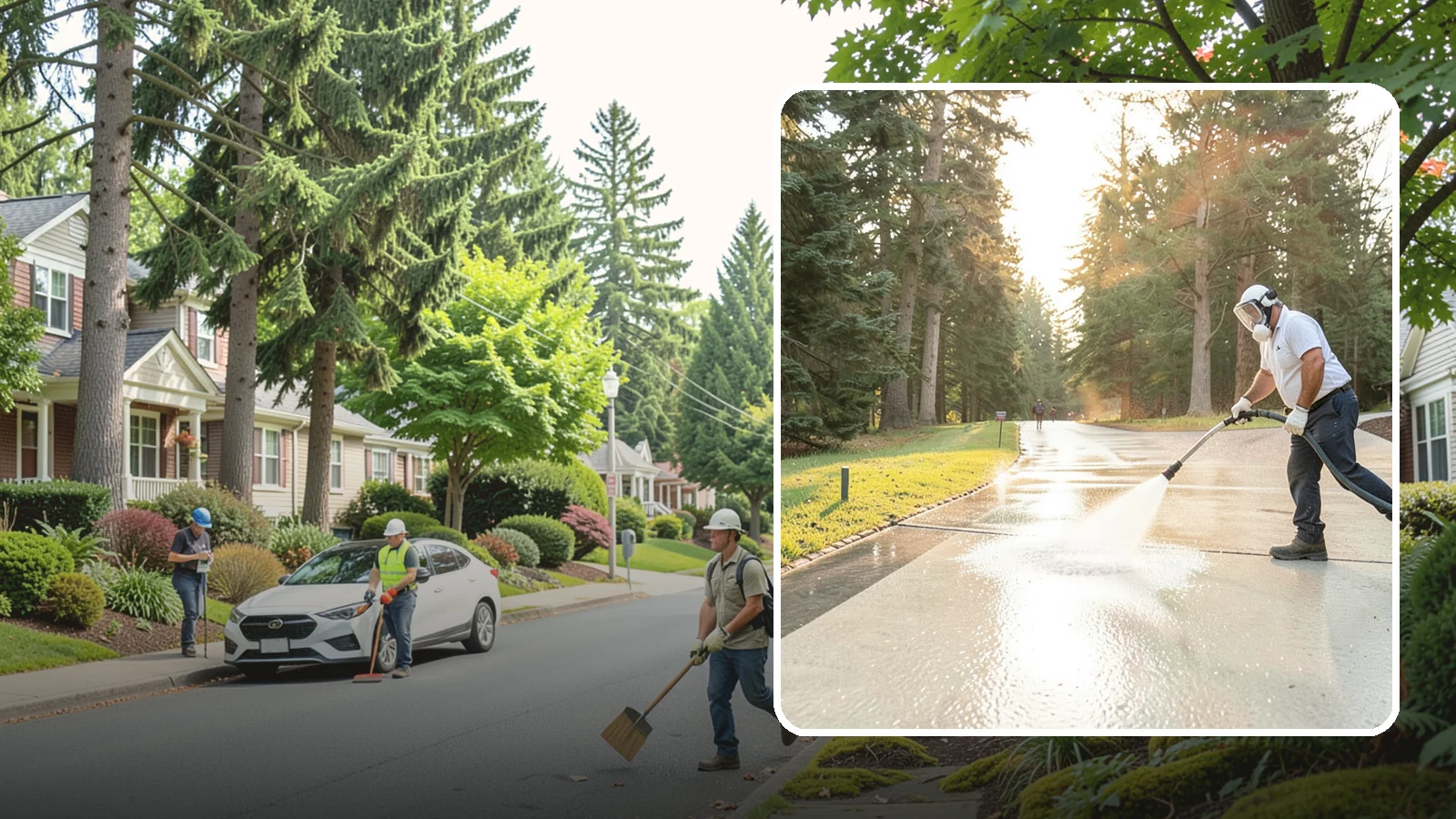Driveway Brightening in Beaux Arts Village, King County, WA - A brightening treatment that restores a faded, weather-dulled driveway to a clean, uniform tone.