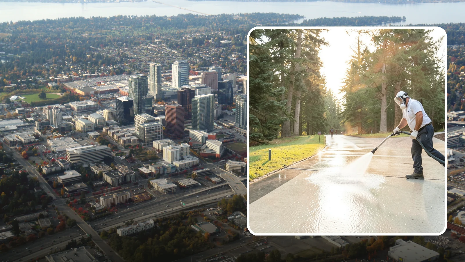 Driveway Brightening in Bellevue, King County, WA - A brightening treatment that restores a faded, weather-dulled driveway to a clean, uniform tone.
