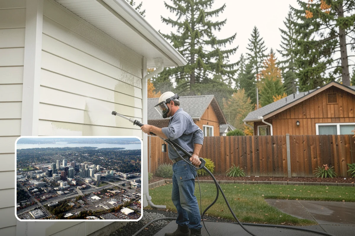 Driveway Brightening in Bellevue, King County, WA - Evens out blotchy, weather-dulled concrete