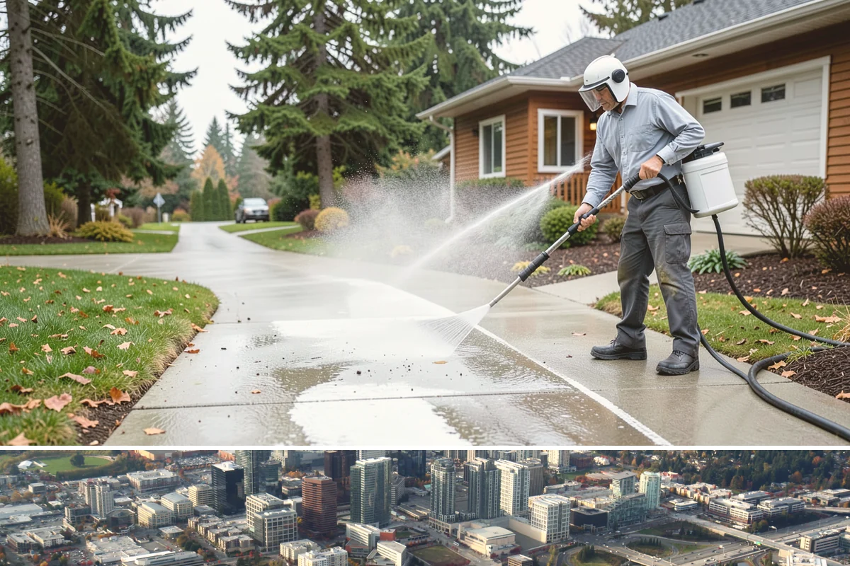 Driveway Brightening in Bellevue, King County, WA - Dry summer conditions let brightening treatments perform and the surface dry evenly.