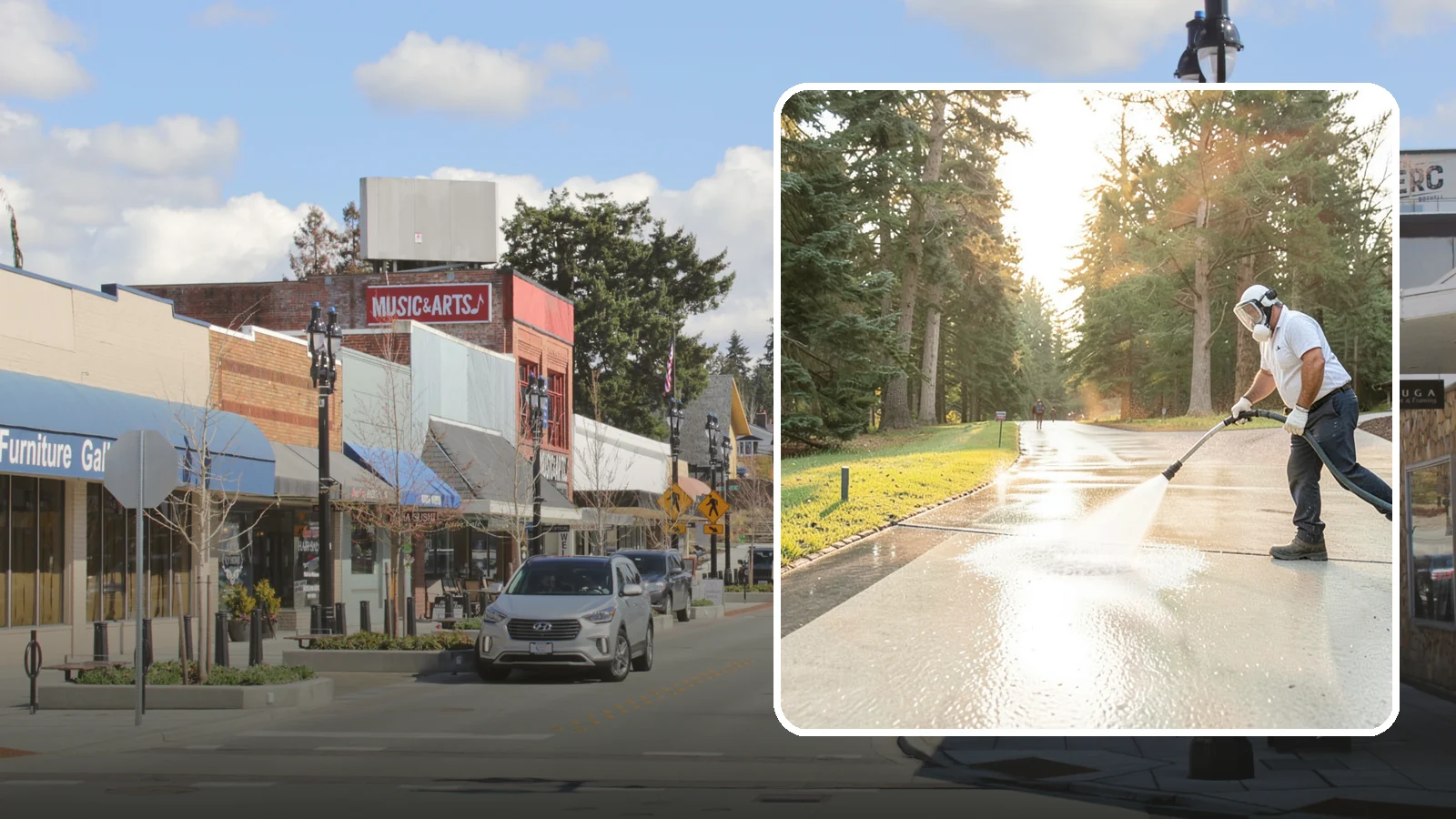 Driveway Brightening in Bothell, King County, WA - A brightening treatment that restores a faded, weather-dulled driveway to a clean, uniform tone.