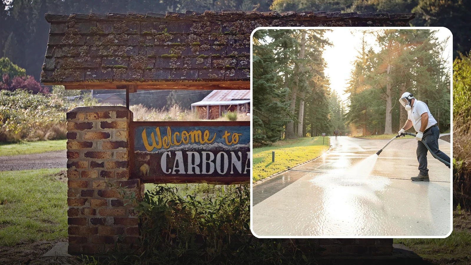 Driveway Brightening in Carbonado, Pierce County, WA - A brightening treatment that restores a faded, weather-dulled driveway to a clean, uniform tone.