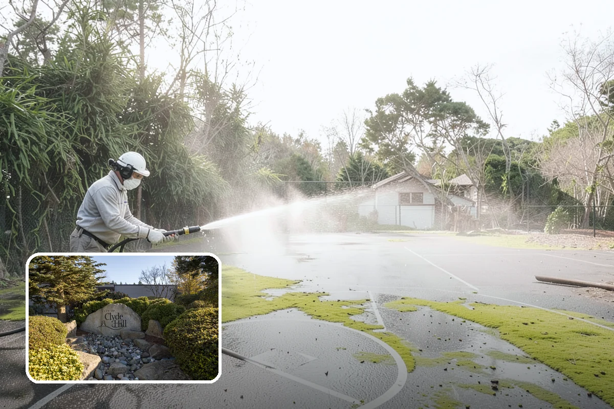 Driveway Brightening in Clyde Hill, King County, WA - Evens out blotchy, weather-dulled concrete