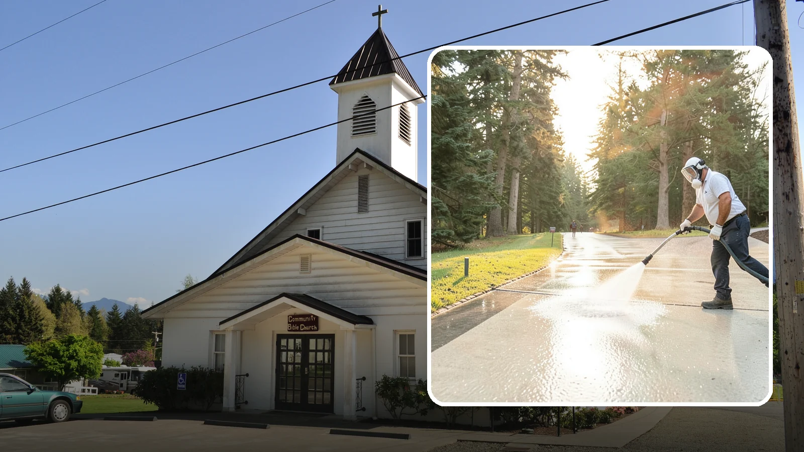 Driveway Brightening in Concrete, Skagit County, WA - A brightening treatment that restores a faded, weather-dulled driveway to a clean, uniform tone.