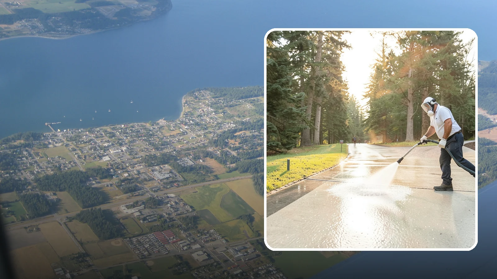 Driveway Brightening in Coupeville, Island County, WA - A brightening treatment that restores a faded, weather-dulled driveway to a clean, uniform tone.