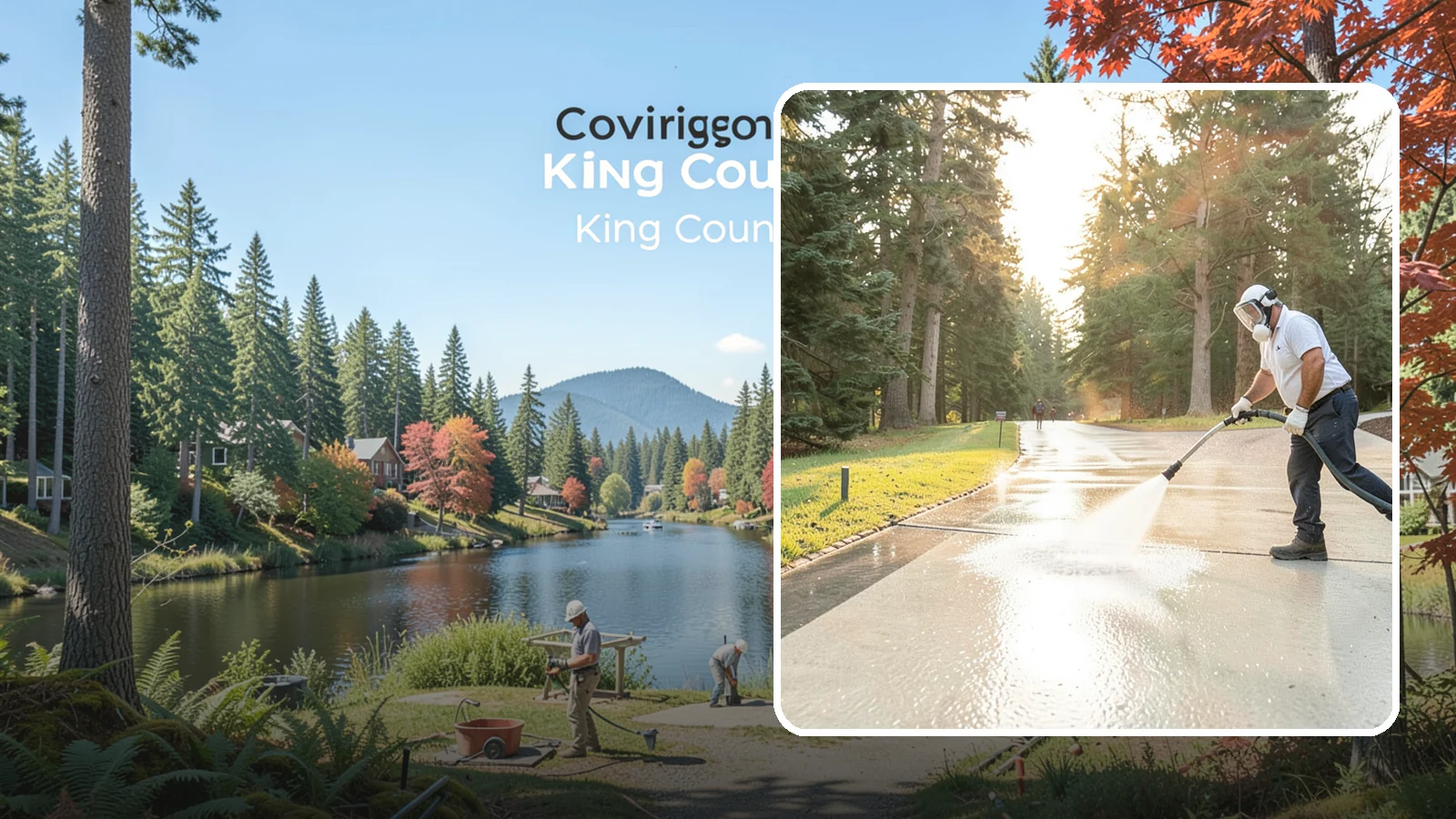 Driveway Brightening in Covington, King County, WA - A brightening treatment that restores a faded, weather-dulled driveway to a clean, uniform tone.