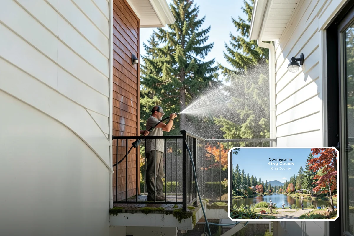 Driveway Brightening in Covington, King County, WA - Evens out blotchy, weather-dulled concrete