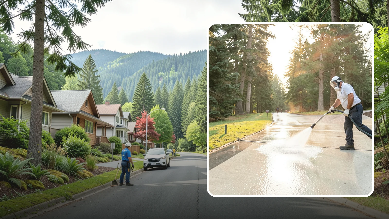 Driveway Brightening in Darrington, Snohomish County, WA - A brightening treatment that restores a faded, weather-dulled driveway to a clean, uniform tone.