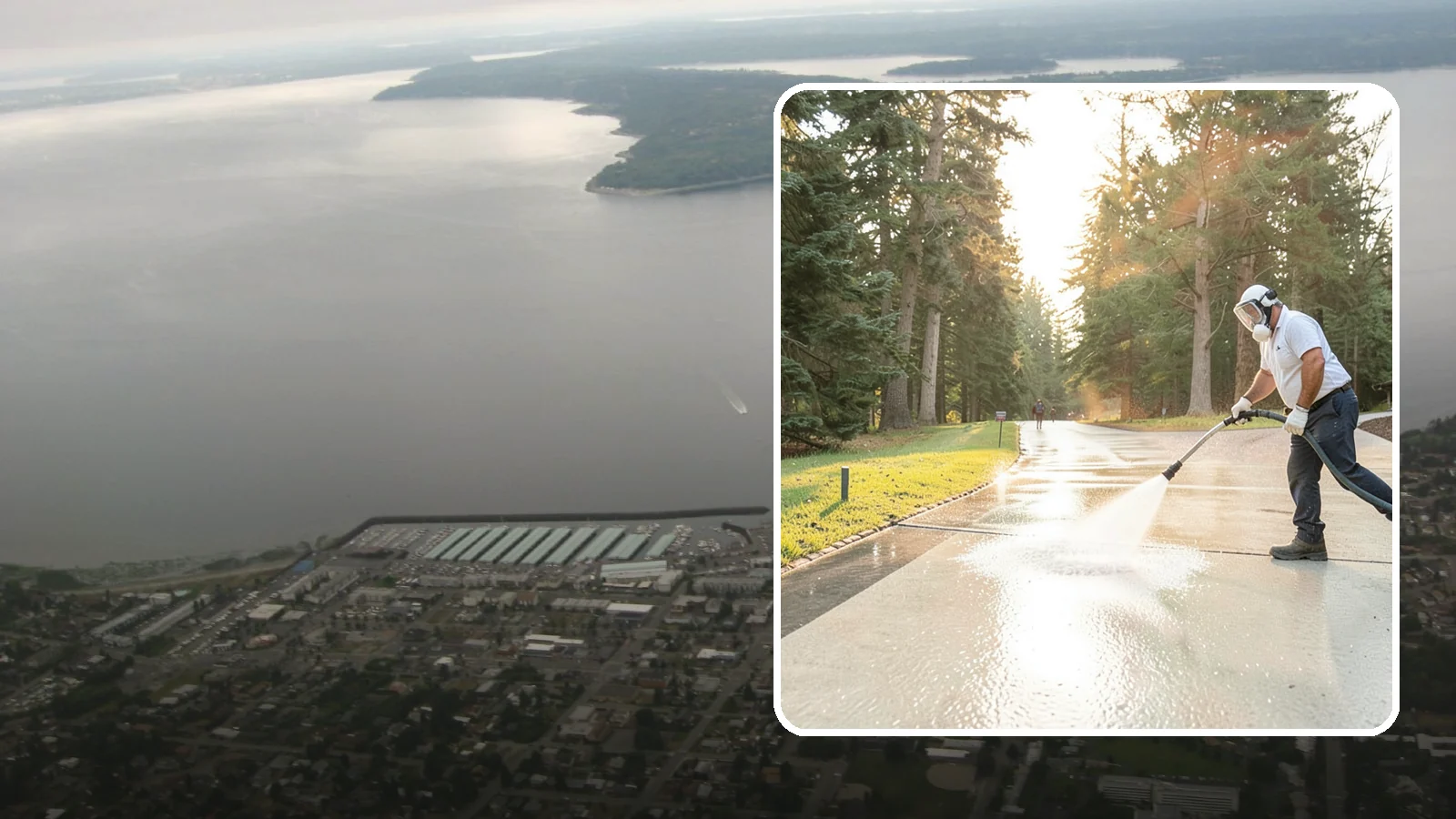 Driveway Brightening in Des Moines, King County, WA - A brightening treatment that restores a faded, weather-dulled driveway to a clean, uniform tone.