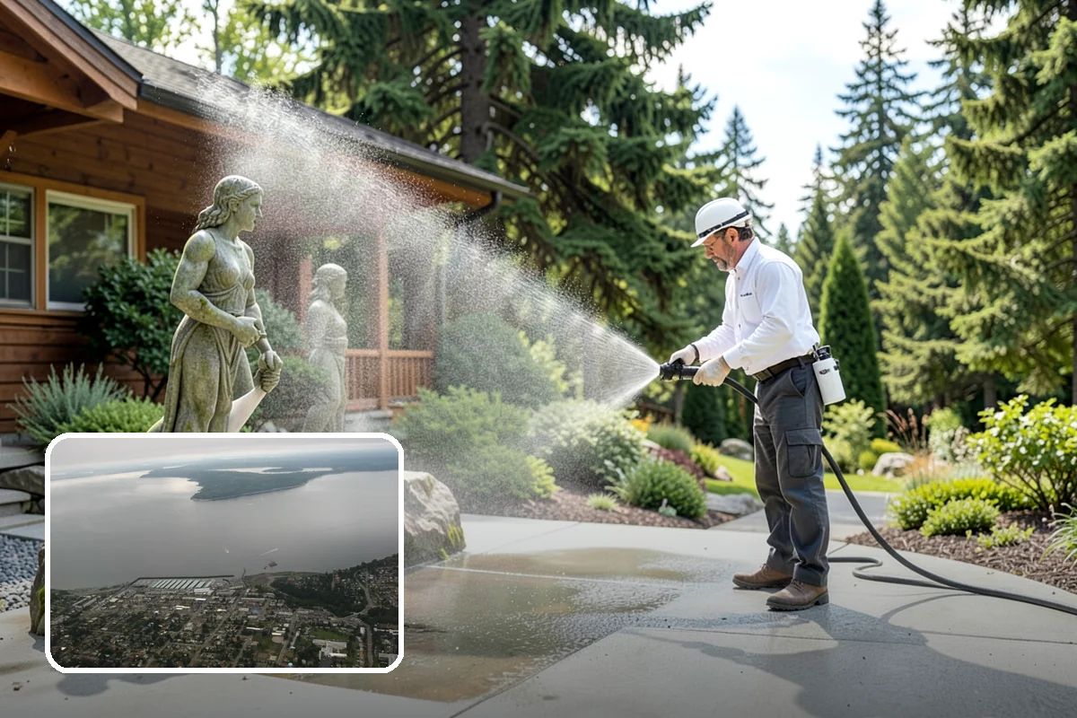 Driveway Brightening in Des Moines, King County, WA - Evens out blotchy, weather-dulled concrete