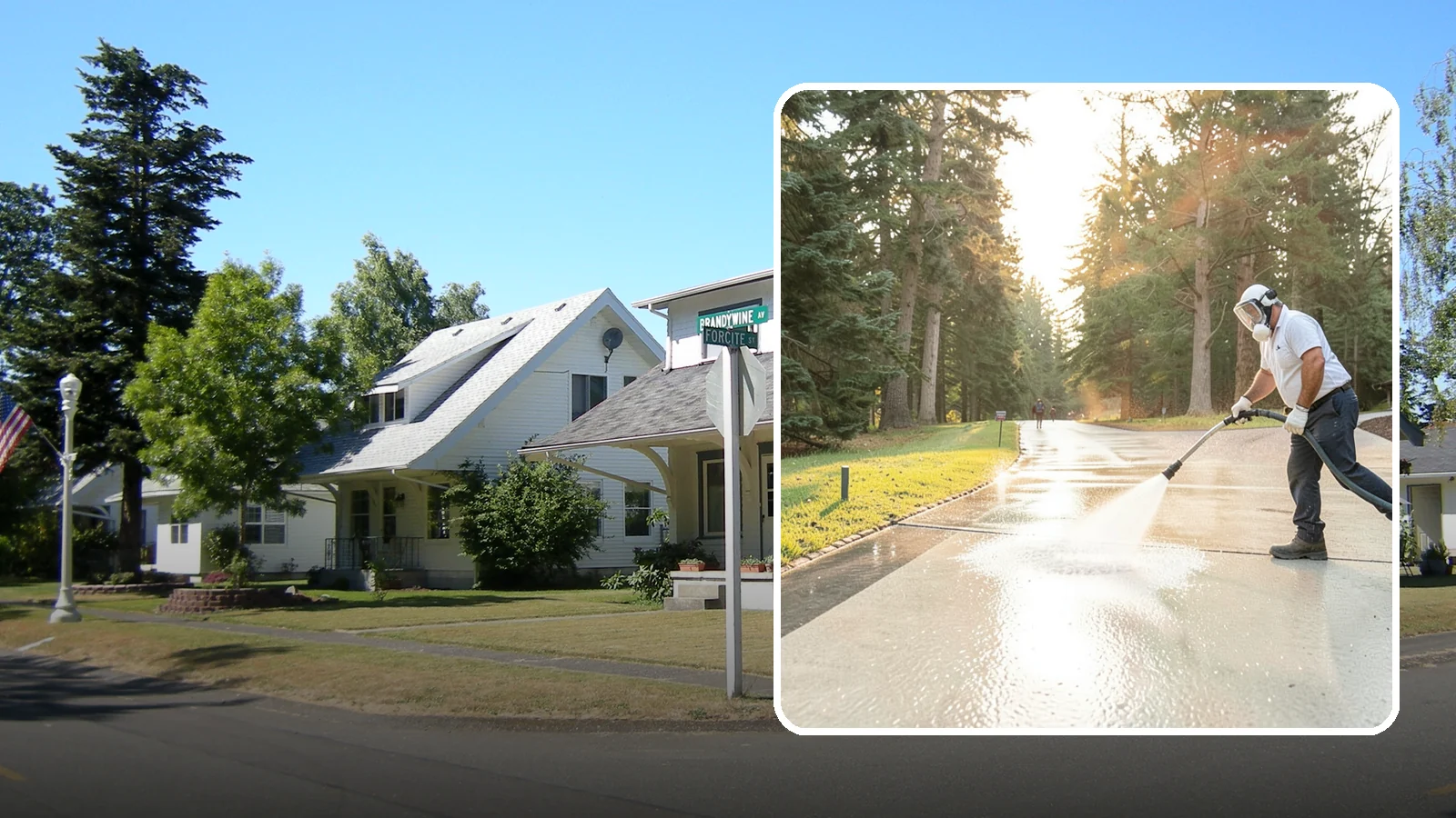 Driveway Brightening in DuPont, Pierce County, WA - A brightening treatment that restores a faded, weather-dulled driveway to a clean, uniform tone.