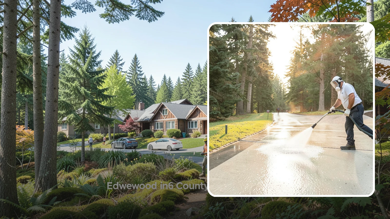 Driveway Brightening in Edgewood, Pierce County, WA - A brightening treatment that restores a faded, weather-dulled driveway to a clean, uniform tone.