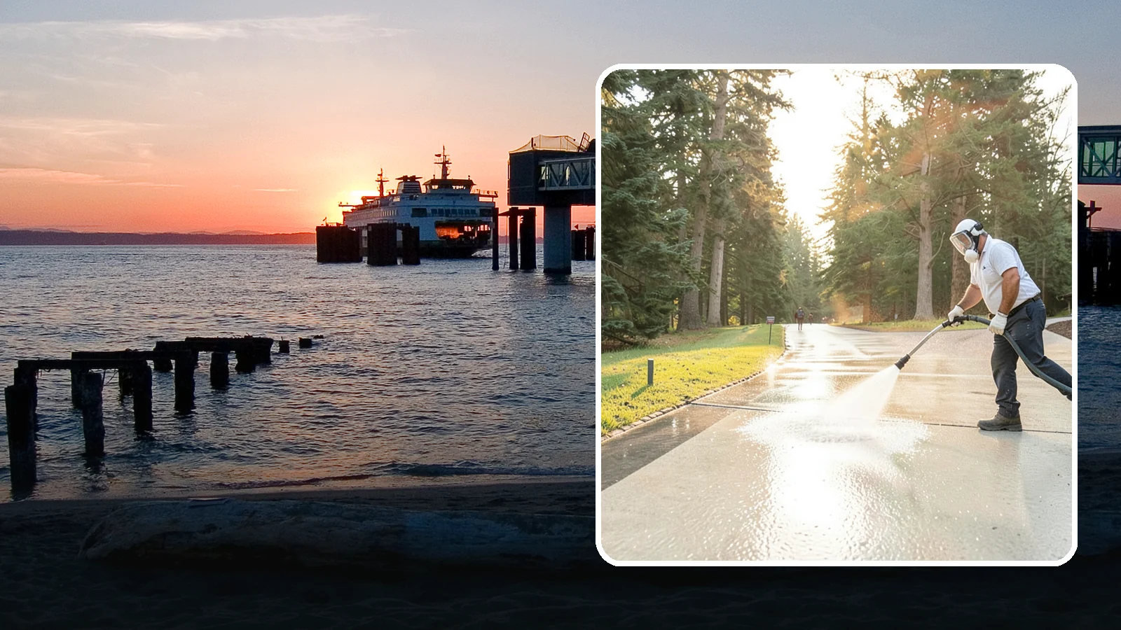 Driveway Brightening in Edmonds, Snohomish County, WA - A brightening treatment that restores a faded, weather-dulled driveway to a clean, uniform tone.