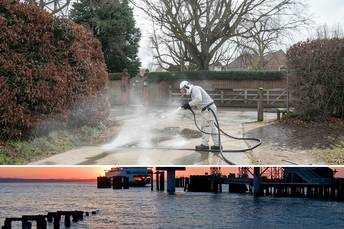 Driveway Brightening in Edmonds, Snohomish County, WA - Dry summer conditions let brightening treatments perform and the surface dry evenly.