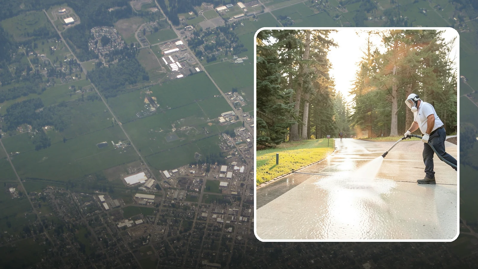 Driveway Brightening in Enumclaw, King County, WA - A brightening treatment that restores a faded, weather-dulled driveway to a clean, uniform tone.