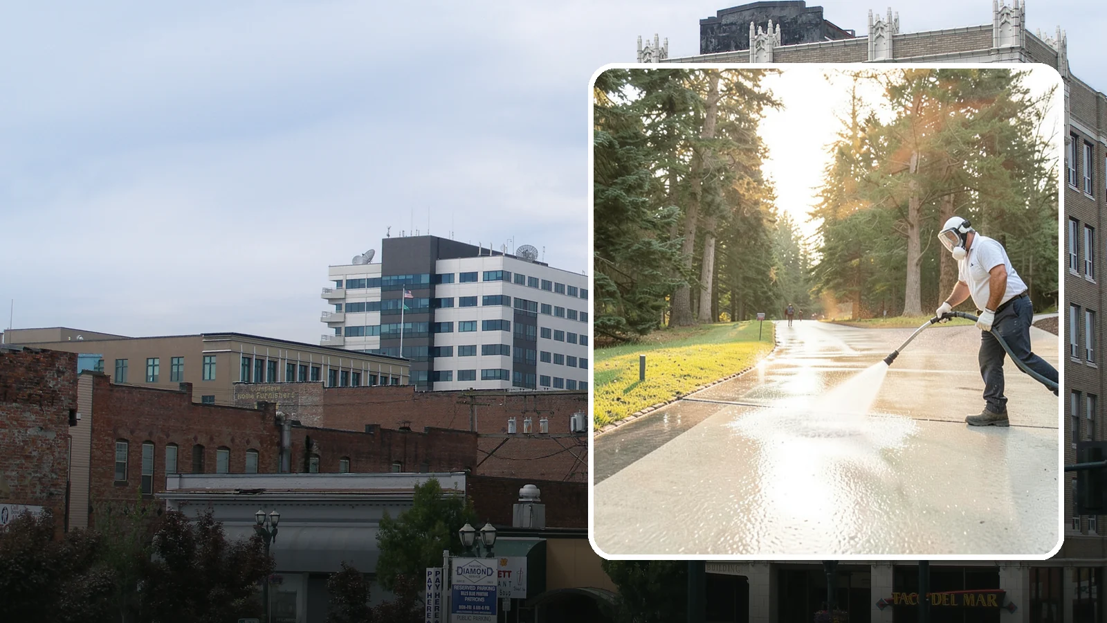 Driveway Brightening in Everett, Snohomish County, WA - A brightening treatment that restores a faded, weather-dulled driveway to a clean, uniform tone.