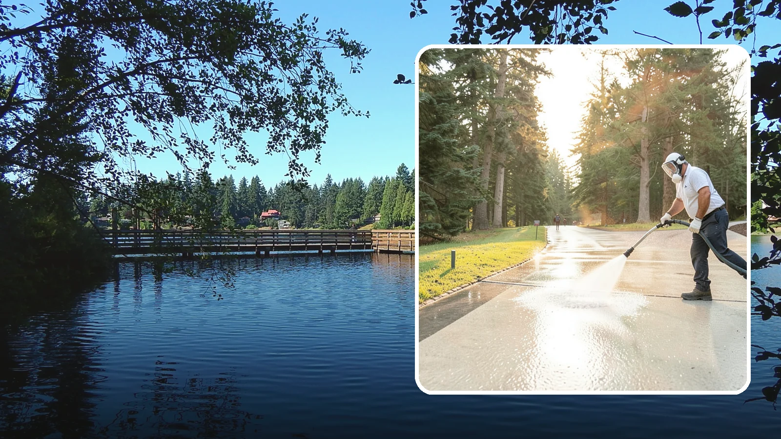 Driveway Brightening in Federal Way, King County, WA - A brightening treatment that restores a faded, weather-dulled driveway to a clean, uniform tone.