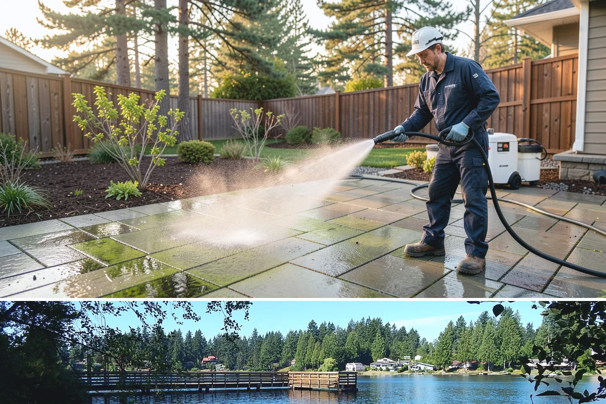 Driveway Brightening in Federal Way, King County, WA - Dry summer conditions let brightening treatments perform and the surface dry evenly.