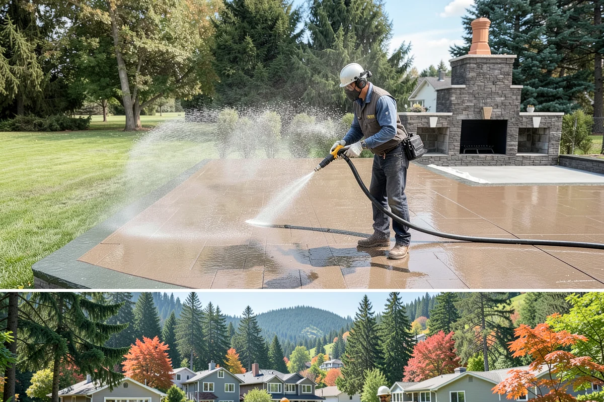 Driveway Brightening in Fircrest, Pierce County, WA - Dry summer conditions let brightening treatments perform and the surface dry evenly.