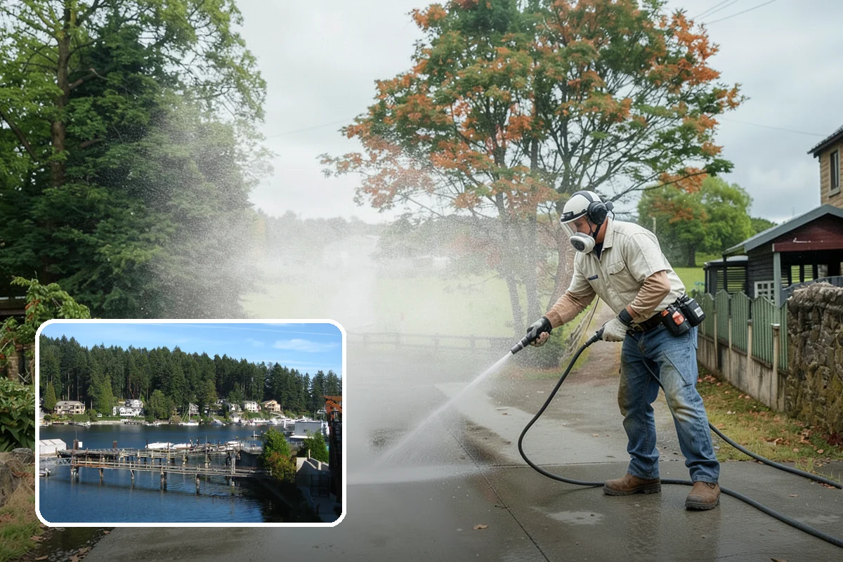 Driveway Brightening in Gig Harbor, Pierce County, WA - Evens out blotchy, weather-dulled concrete