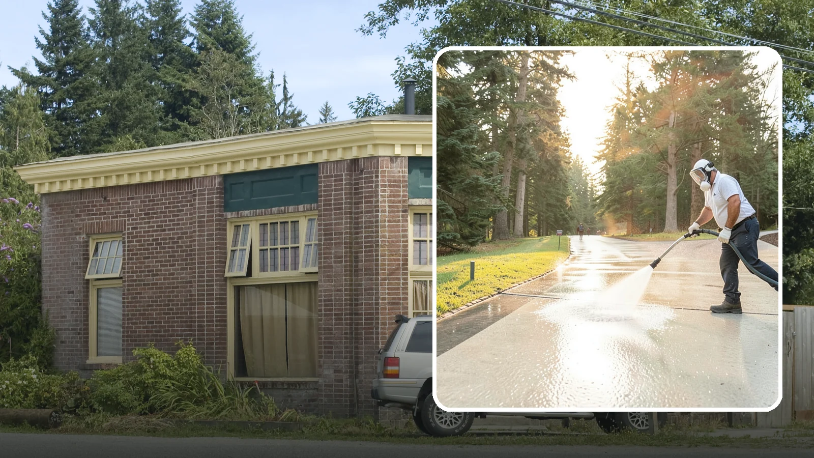 Driveway Brightening in Hamilton, Skagit County, WA - A brightening treatment that restores a faded, weather-dulled driveway to a clean, uniform tone.