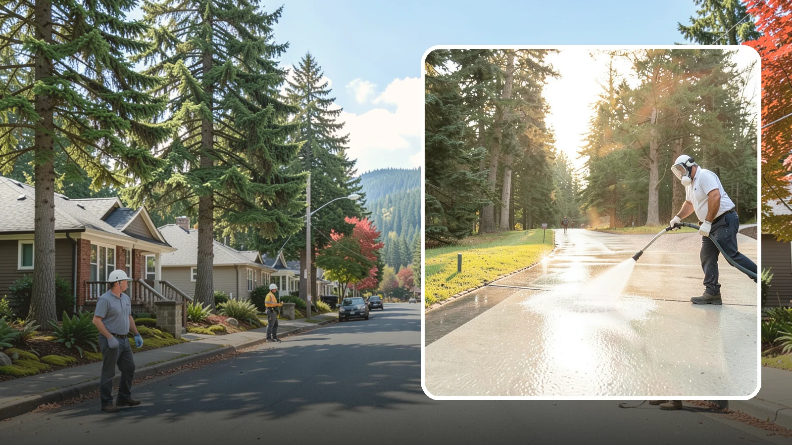 Driveway Brightening in Hunts Point, King County, WA - A brightening treatment that restores a faded, weather-dulled driveway to a clean, uniform tone.