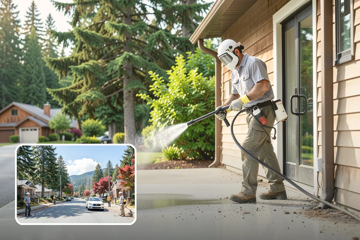 Driveway Brightening in Hunts Point, King County, WA - Evens out blotchy, weather-dulled concrete