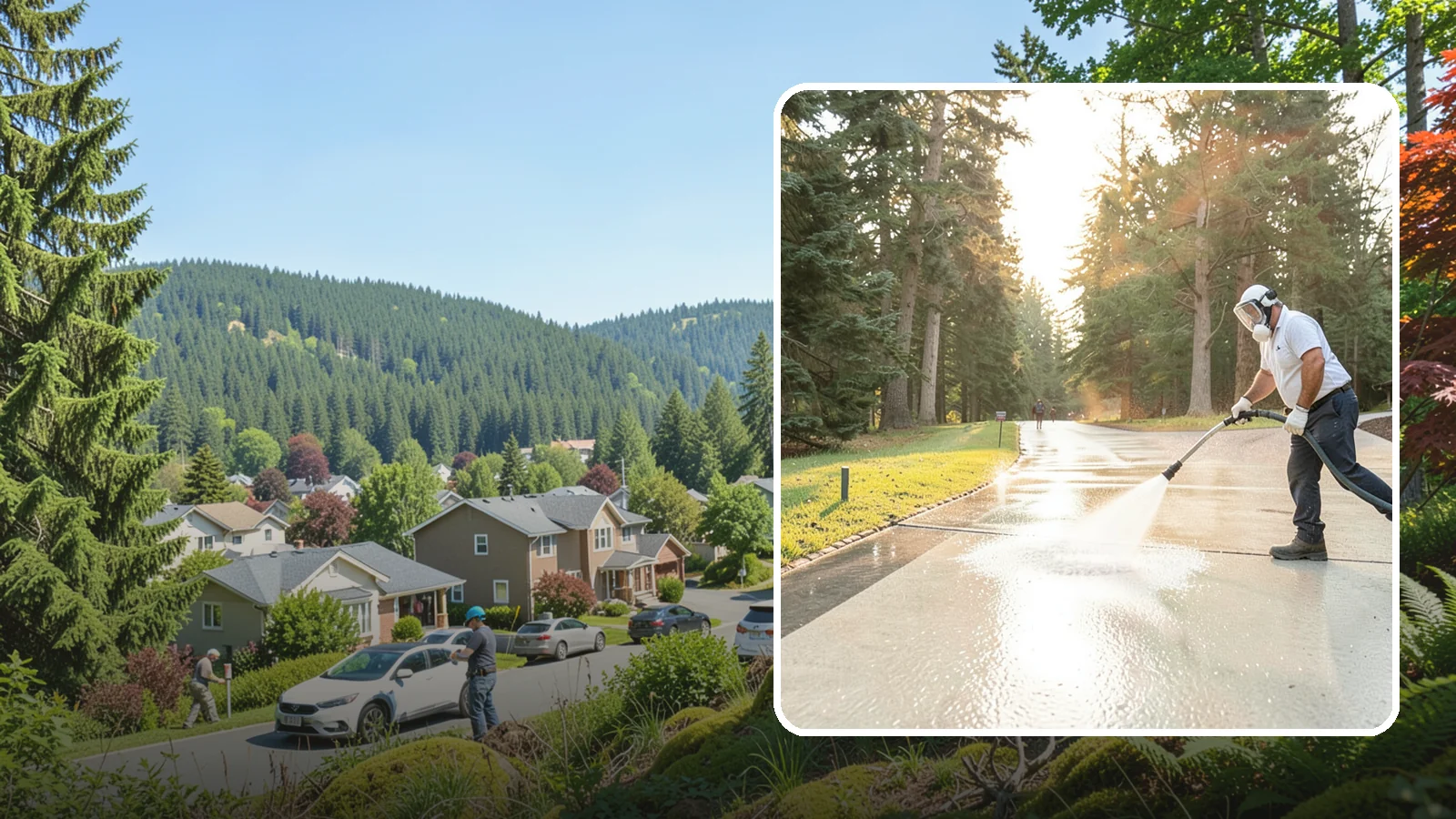 Driveway Brightening in Index, Snohomish County, WA - A brightening treatment that restores a faded, weather-dulled driveway to a clean, uniform tone.