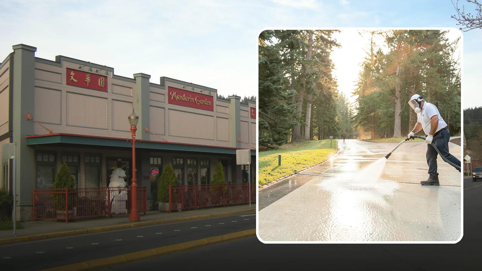 Driveway Brightening in Issaquah, King County, WA - A brightening treatment that restores a faded, weather-dulled driveway to a clean, uniform tone.
