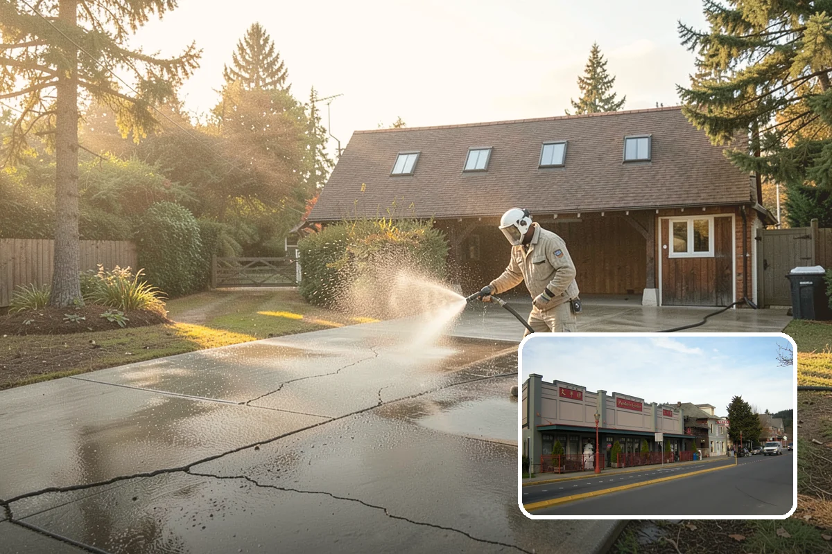 Driveway Brightening in Issaquah, King County, WA - Evens out blotchy, weather-dulled concrete