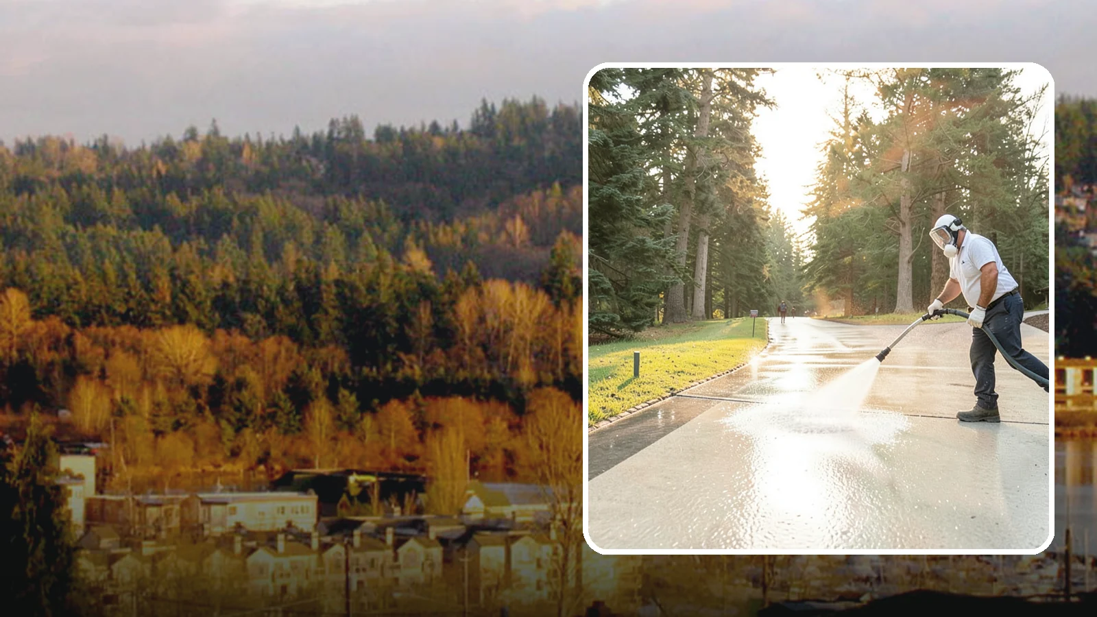 Driveway Brightening in Kenmore, King County, WA - A brightening treatment that restores a faded, weather-dulled driveway to a clean, uniform tone.