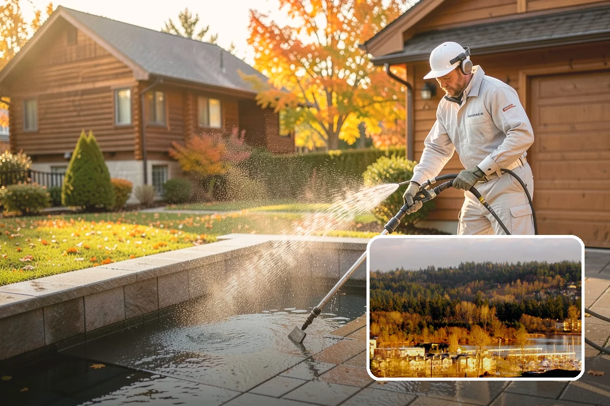 Driveway Brightening in Kenmore, King County, WA - Evens out blotchy, weather-dulled concrete